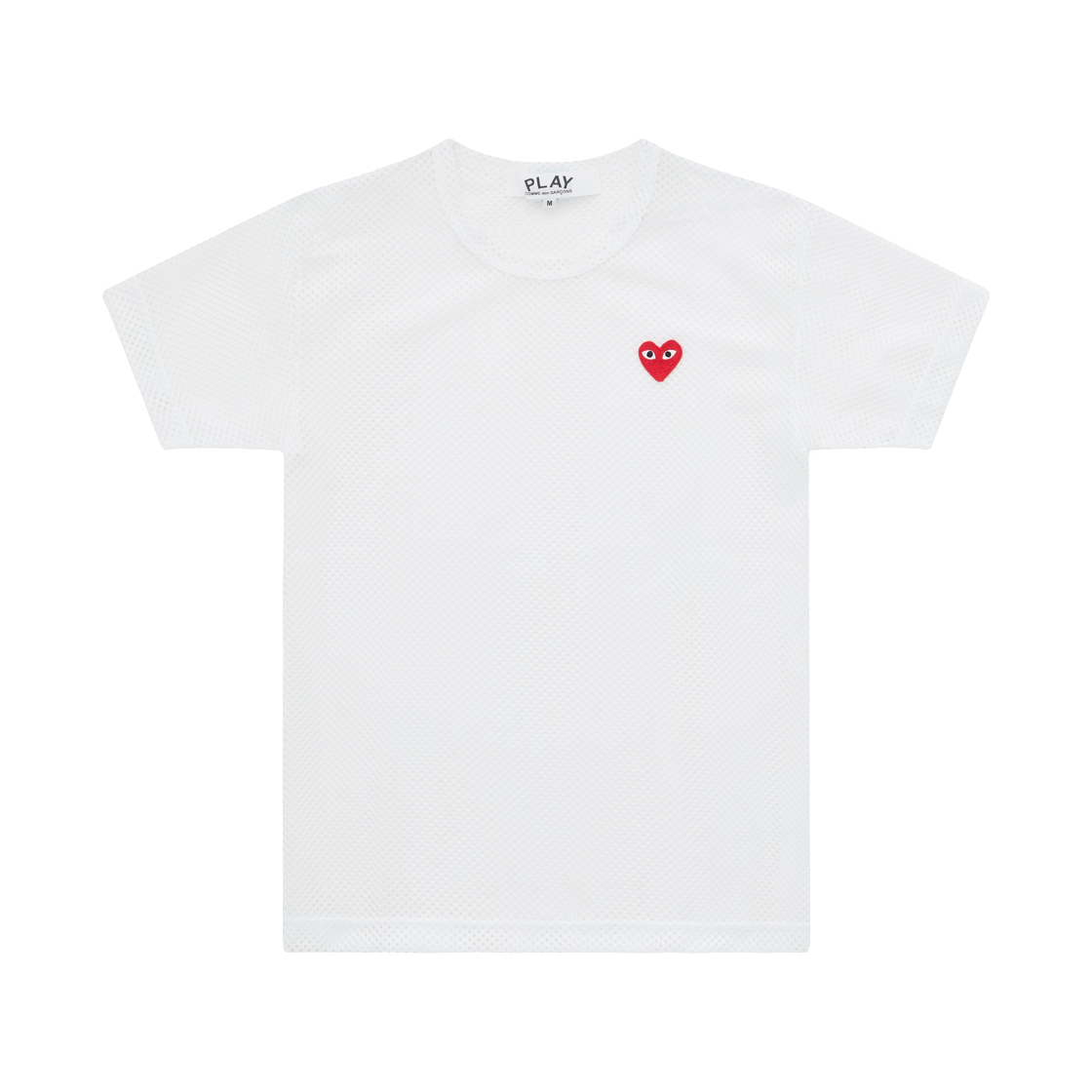 AX-T351-051-2 Play Comme des Garcons Mesh Red Heart T-Shirt White