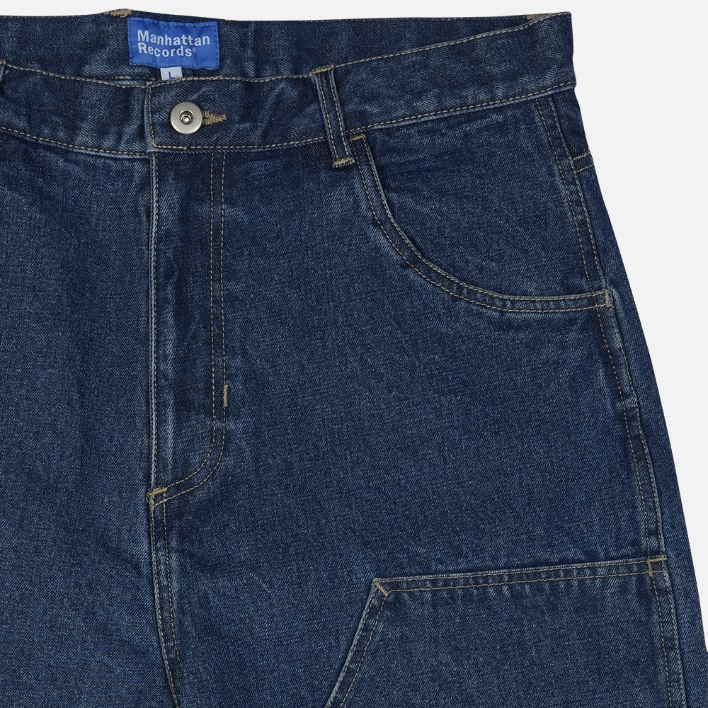 맨하탄 레코즈 워시드 데님 더블니 팬츠 - 블루(Manhattan Records Washed Denim Double Knee Pants - Blue) - 4