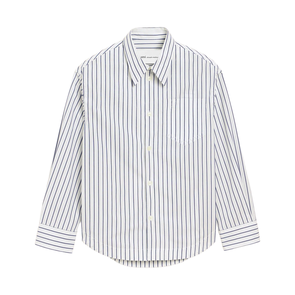 USH808-CO0220-A074 AMI White Striped Cotton Ami De Coeur Wide Shirt White Ink