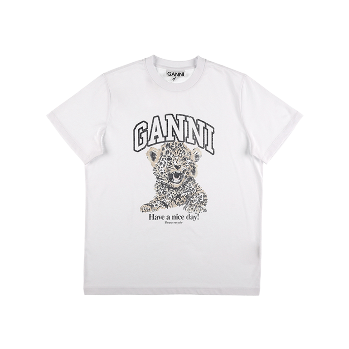 [20% 쿠폰] (W) 가니 베이직 저지 레오파드 릴렉스드 티셔츠 화이트([20% 쿠폰] (W) Ganni Basic Jersey Leopard Relaxed T-Shirt White)