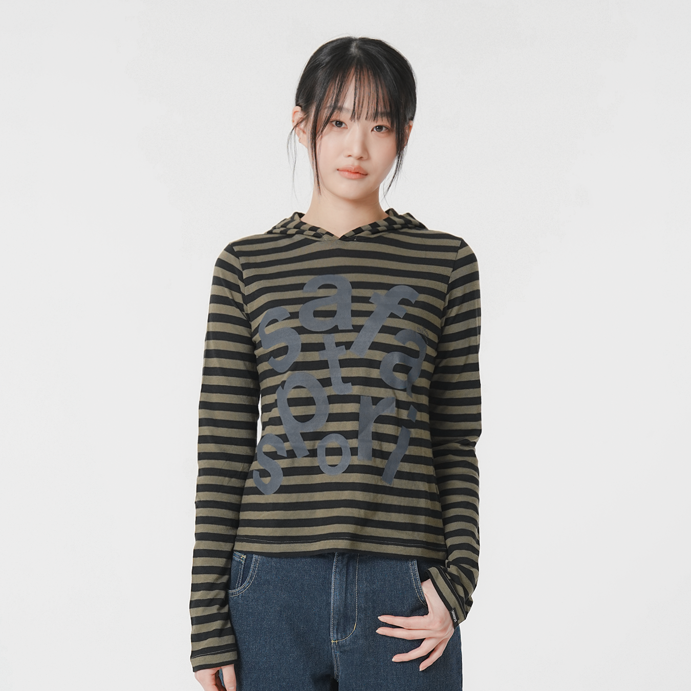 [KREAM 단독] 사파리스팟 1/2 티켓팅 스트라이프 보더 후디 올리브([KREAM 단독] Safarispot 1/2 Ticketing Stripe Border Hoodie Olive) - 2