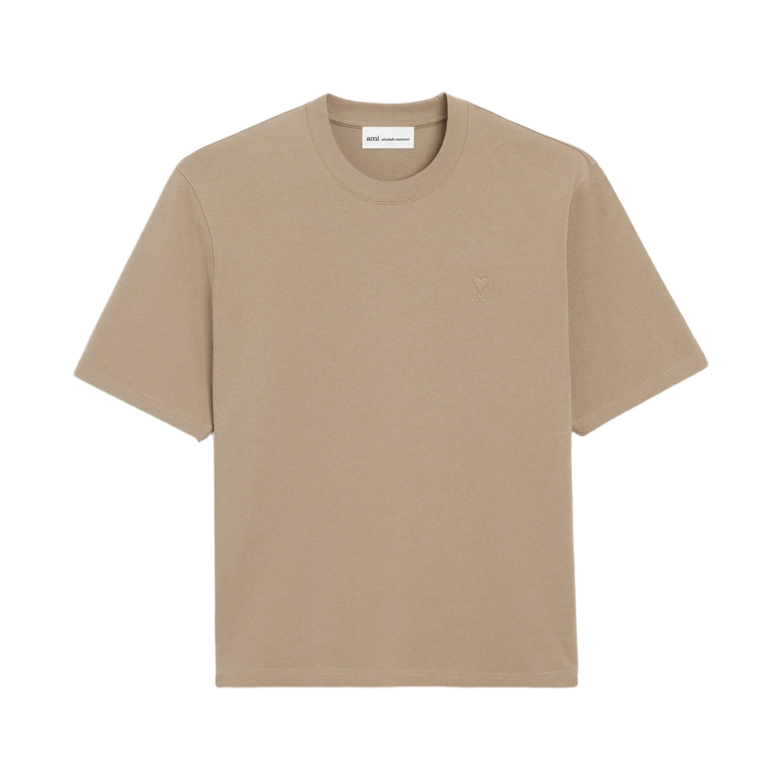 UTS341-726-A036 AMI Beige Cotton Embossed Ami De Coeur T-Shirt Taupe Beige