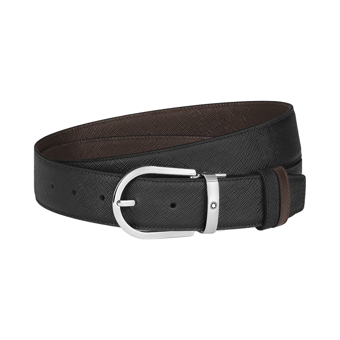 222145 Montblanc Horseshoe 35mm Reversible Belt In Sartorial Leather Black Ebony