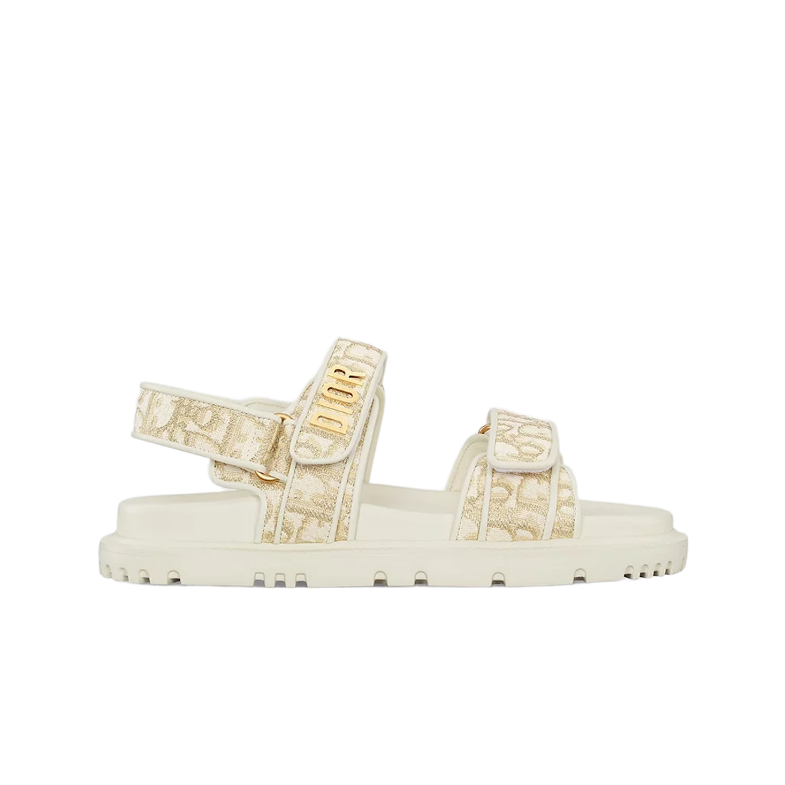 KCO170OFI-S62K (W) Dior Dioract Sandals Dior Oblique Jacquard with Gold Tone Metallic Thread White