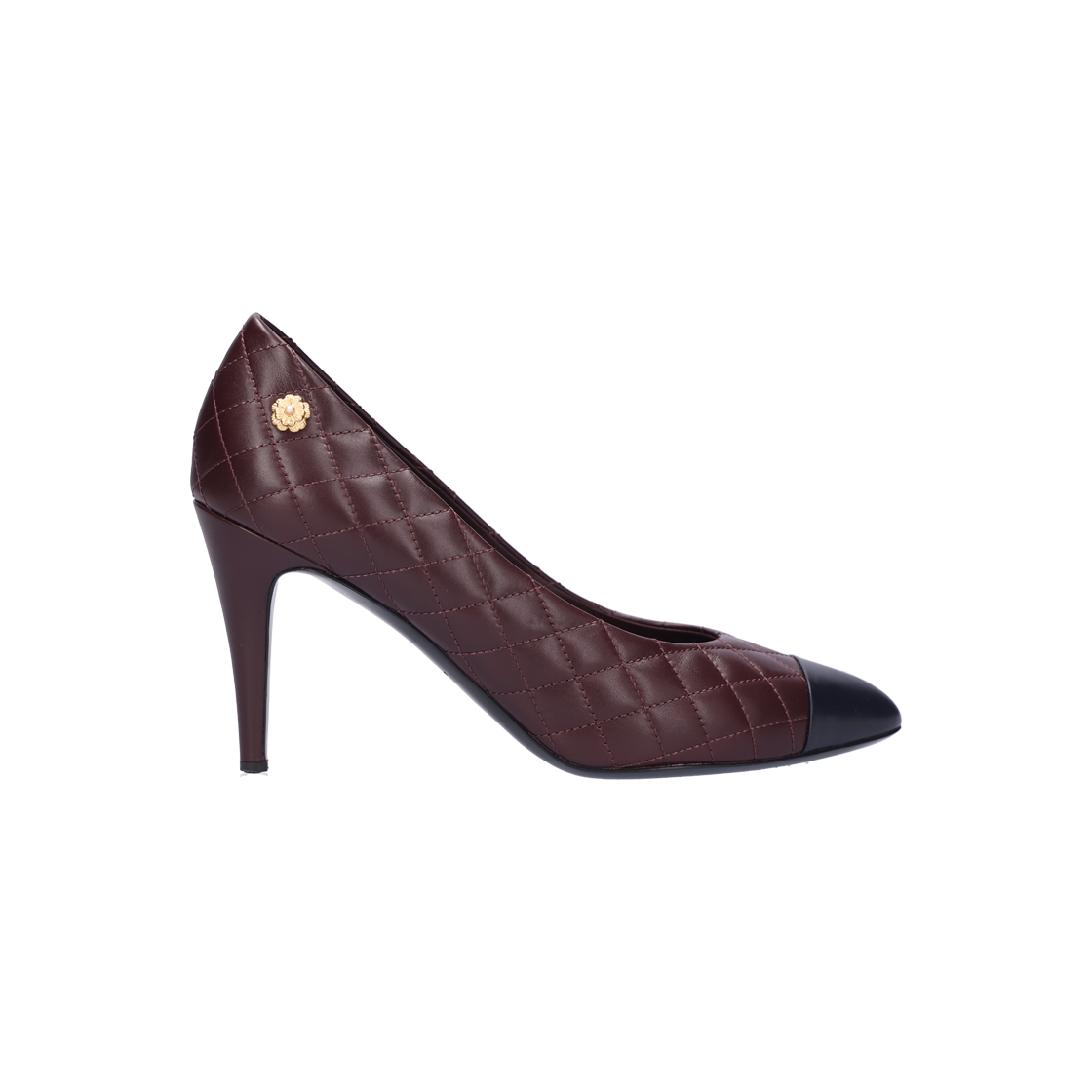 샤넬 G31048 펌프스 힐 램스킨 버건디 & 네이비 37.5(Chanel G31048 Lambskin Burgundy & Navy Pumps, Size 37.5)