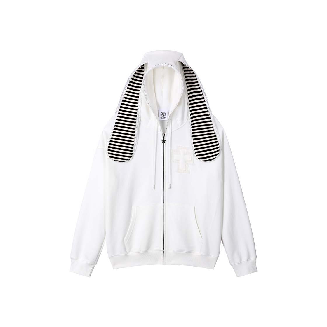 클럿 스튜디오 크로스 버니 이어 집업 후디 화이트(Clut Studio Cross Bunny Ear Zip-Up Hoodie White)