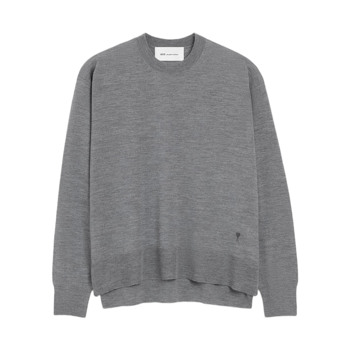 UKS856-KN0066-0516 AMI Grey Thin Wool Crewneck Ami De Coeur Sweater Carbon