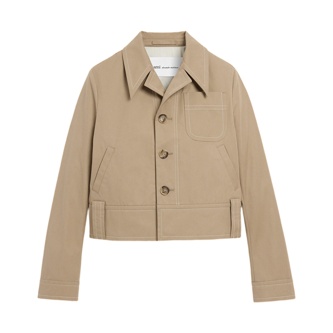 (W) 아미 베이지 코튼 버튼 자켓 토프 베이지((W) AMI Beige Cotton Buttoned Jacket Taupe Beige)