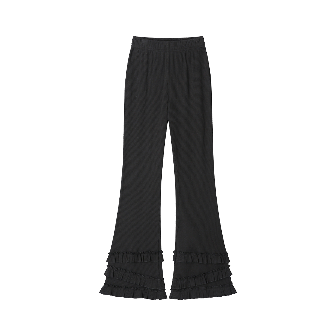 클럿스튜디오 립브드 프릴 레깅스 팬츠 블랙(Clut studio Ribbed Frill Legging Pants - BLACK)