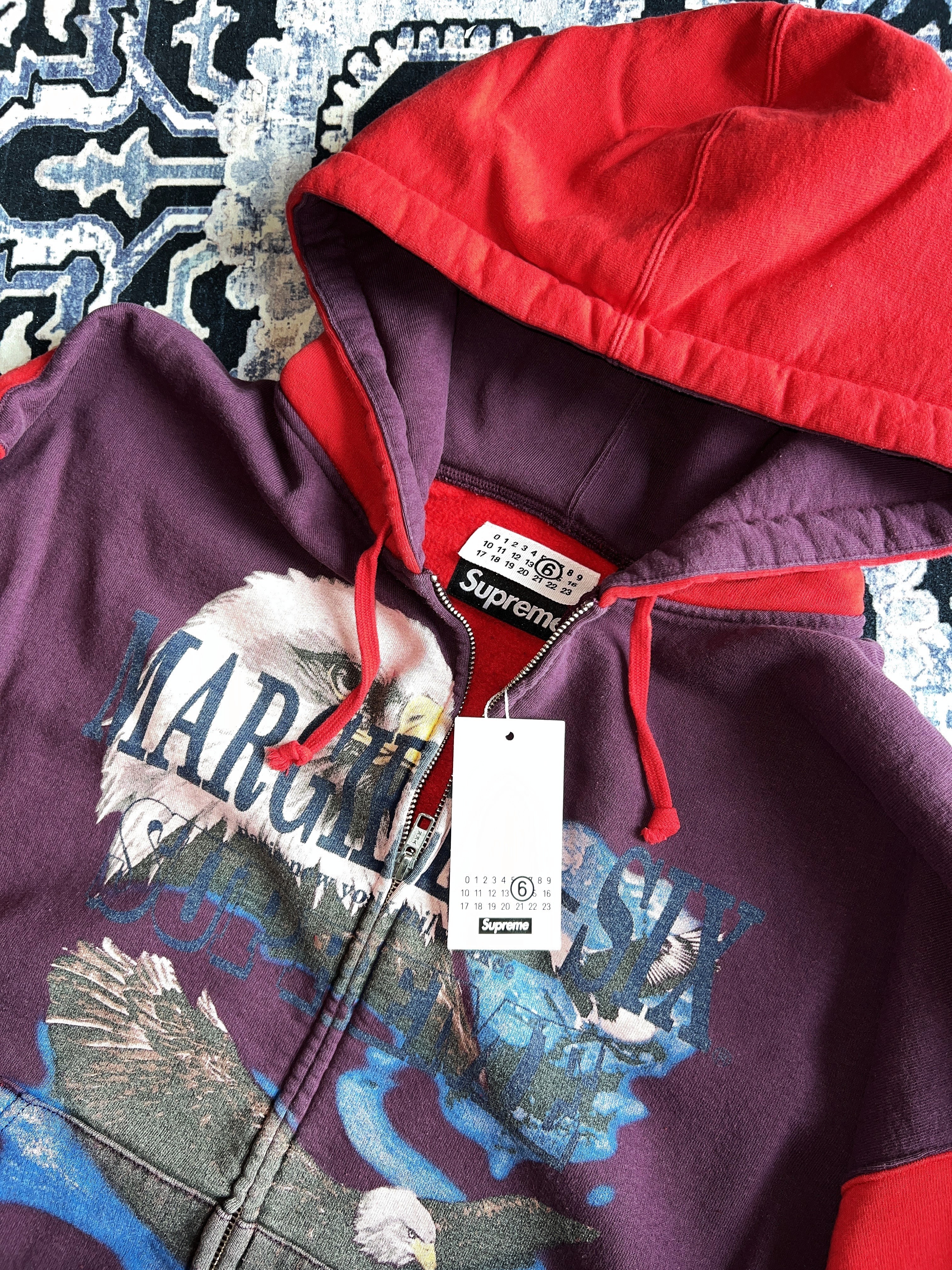 Supreme x MM6 Maison Margiela Eagle Zip Up Hooded Sweatshirt Purple - 26SS 착용 스타일