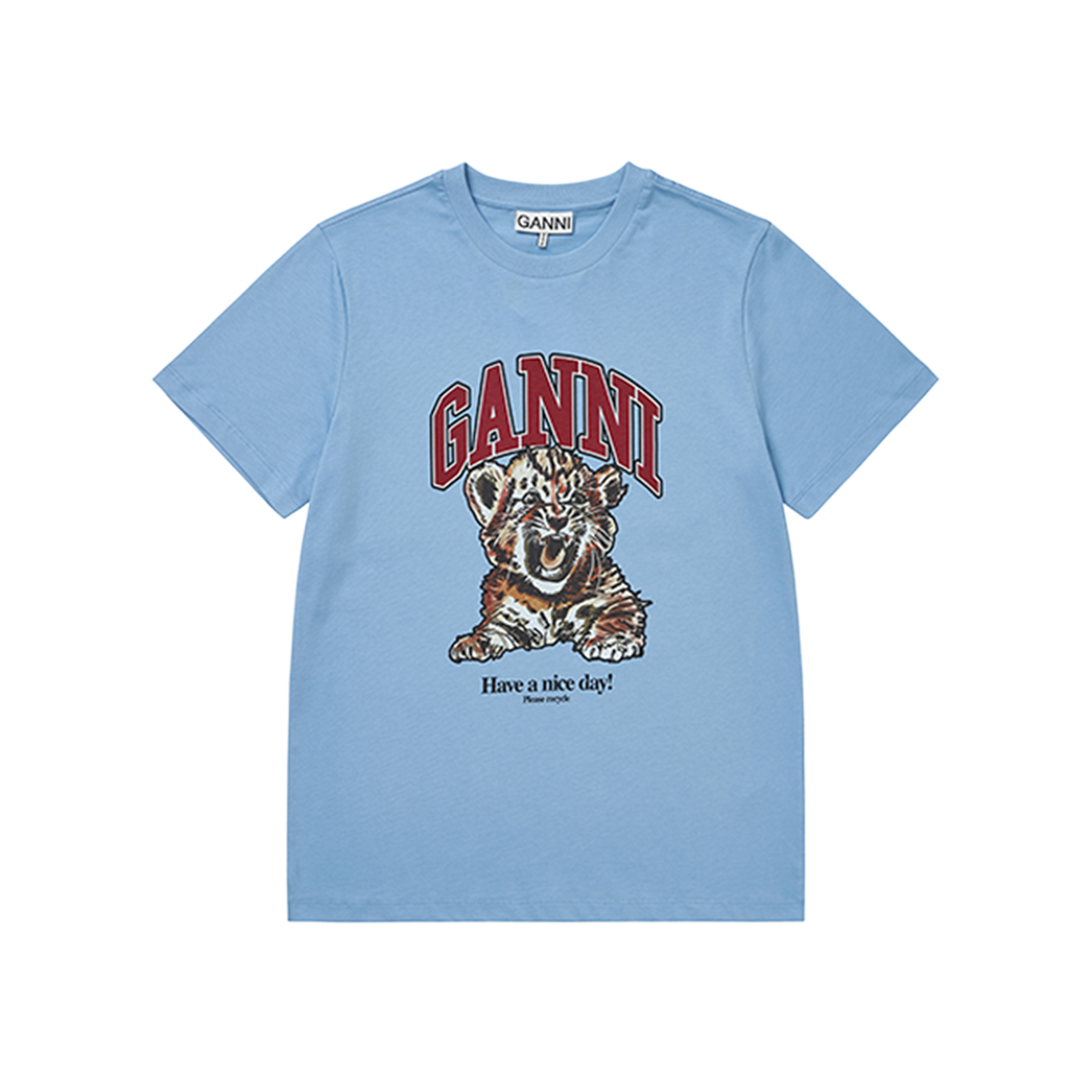 [20% 쿠폰] (W) 가니 로고 그래픽 코튼 티셔츠 스카이블루([20% 쿠폰] (W) Ganni Logo Graphic Cotton T-Shirt Skyblue)