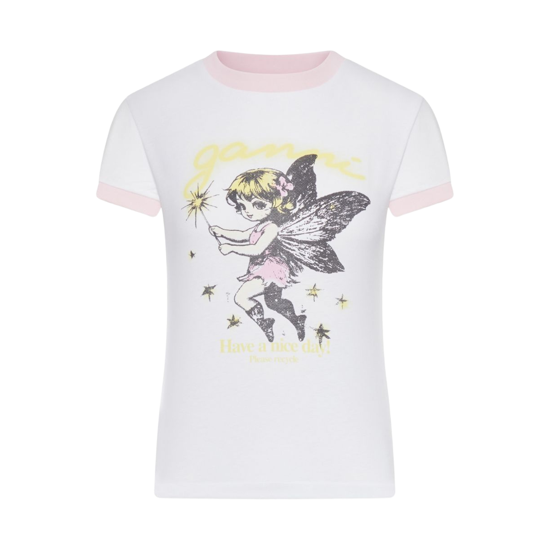 A1050144-151 (W) Ganni Fairy Print T-Shirt Bright White
