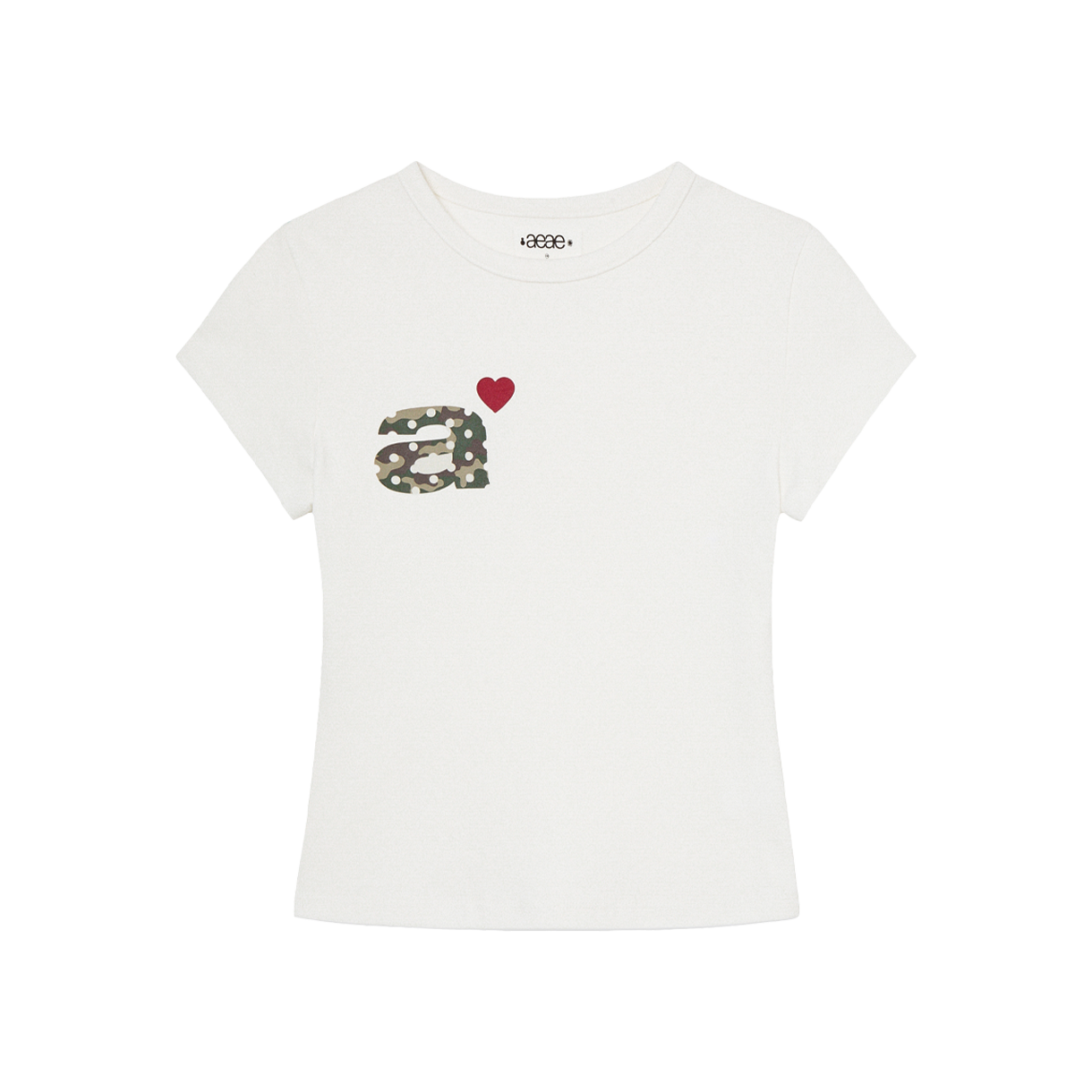 [오프라인 전용] 에이이에이이 우먼 도트 스몰 레터 티 화이트 카모 - 26SS([오프라인 전용] AEAE Women Dot Small Letter Tee White Camo - 26SS)