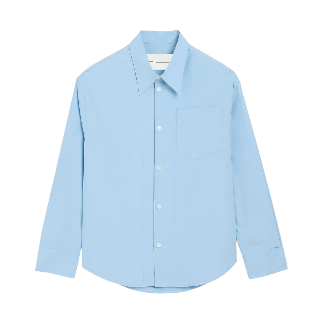 USH808-CO0063-484 AMI Blue Cotton Sharp Collar Ami De Coeur Wide Shirt Cashmere Blue