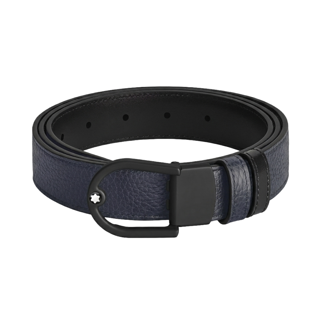 몽블랑 홀스슈 라이트 버클 미드나잇 블루 블랙 30mm 리버시블 레더 벨트 블랙(Montblanc Horseshoe Light Buckle Midnight Blue Black 30mm Reversible Leather Belt Black) - 1