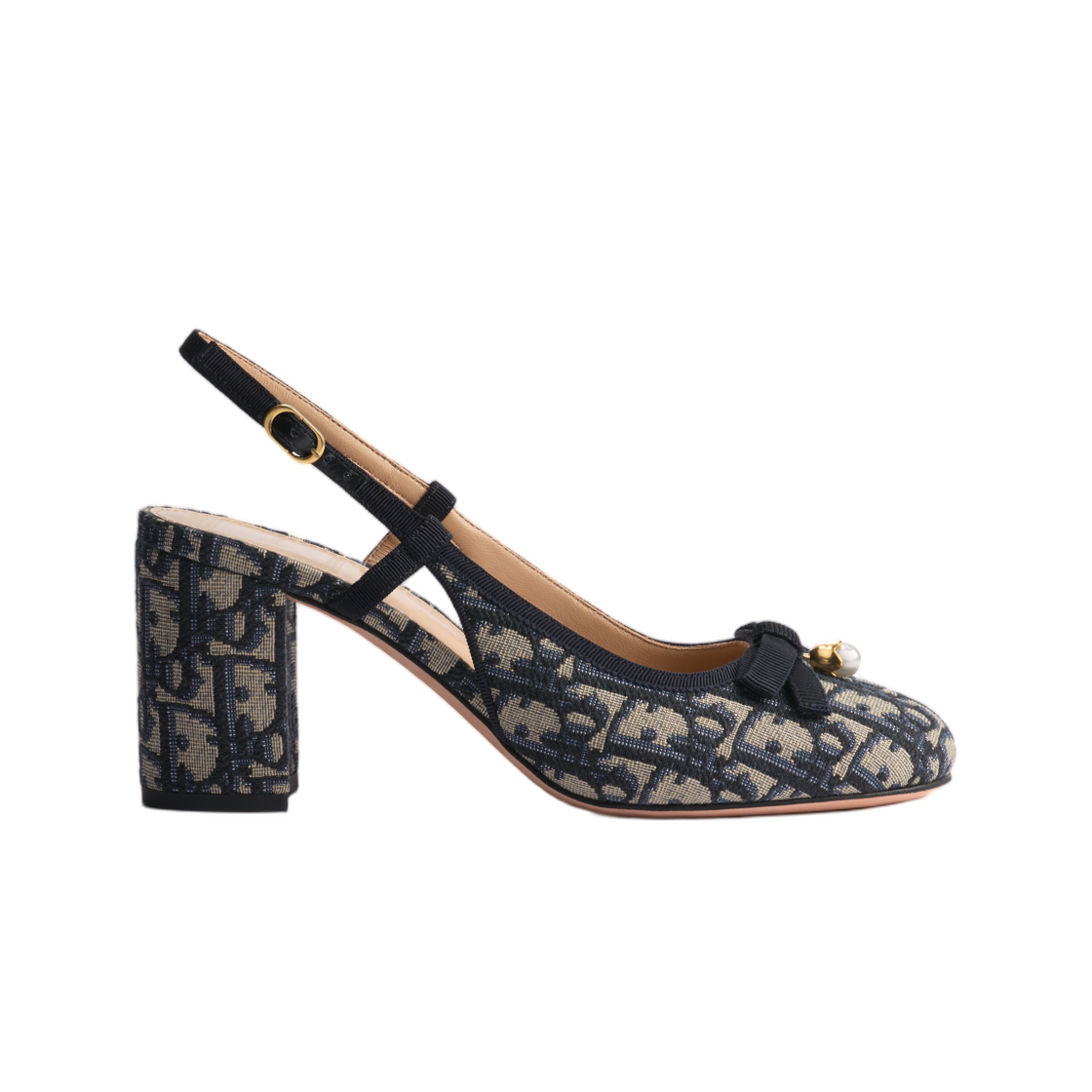 (W) 디올 발레 슬링백 펌프스 디올 오블리크 자수 코튼 딥 블루((W) Dior Ballet Slingback Pumps Dior Oblique Embroidered Cotton Deep Blue)