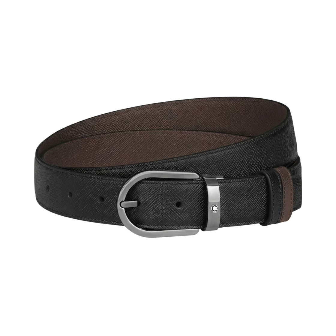 몽블랑 홀스슈 30mm 리버시블 벨트 사토리얼 레더 블랙 에보니(Montblanc Horseshoe 30mm Reversible Belt In Sartorial Leather Black Ebony)