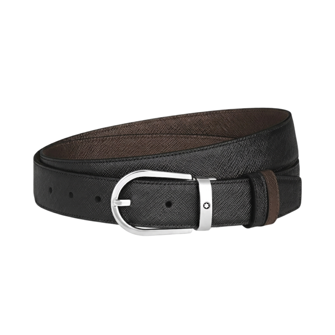 몽블랑 홀스슈 30mm 리버시블 벨트 사토리얼 레더 블랙 에보니(Montblanc Horseshoe 30mm Reversible Belt In Sartorial Leather Black Ebony)