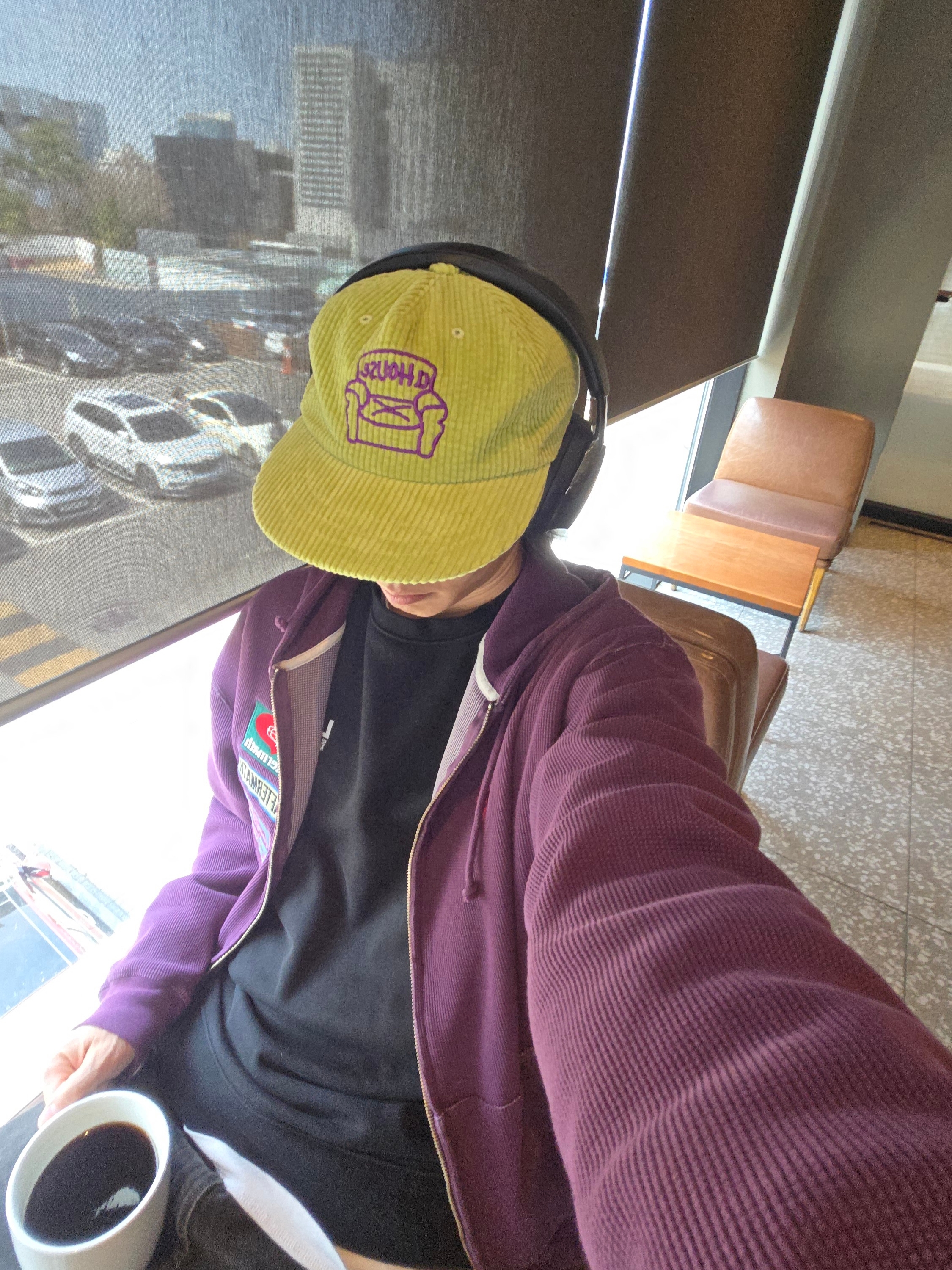 Bose QC Ultra Headphones 2nd Gen Triple Black (Korean Ver.), Aftermath Waffle Zip Hoodie Purple 착용 스타일 - 2