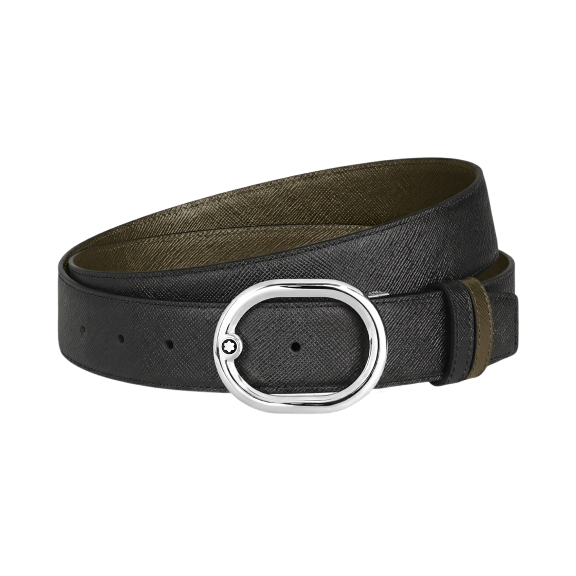 몽블랑 로발 35mm 리버시블 벨트 사토리얼 레더 블랙 카키(Montblanc L'Ovale 35mm Reversible Belt In Sartorial Leather Black Khaki)