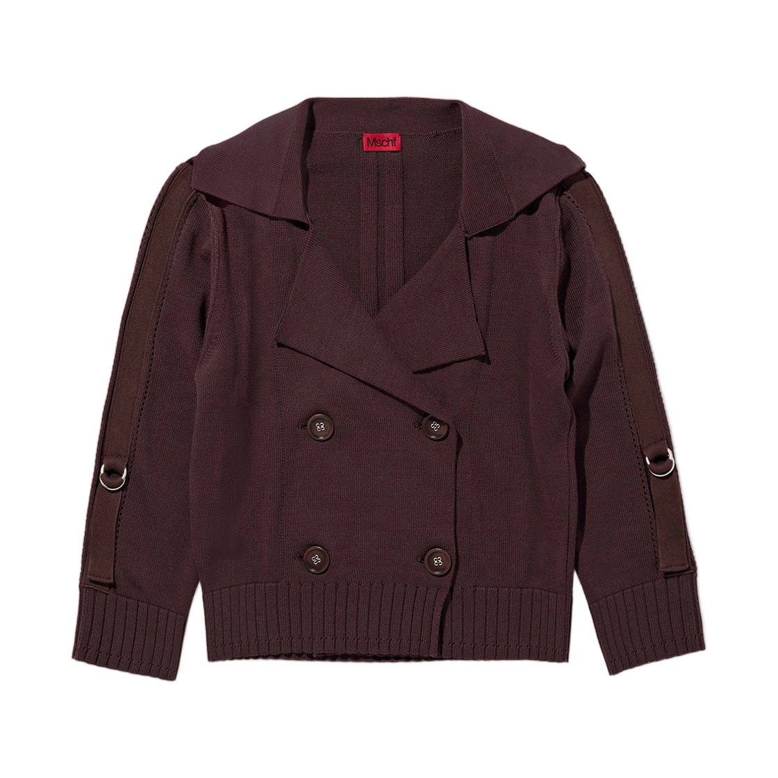 - (W) Mischief Double Button Crop Cardigan Burgundy
