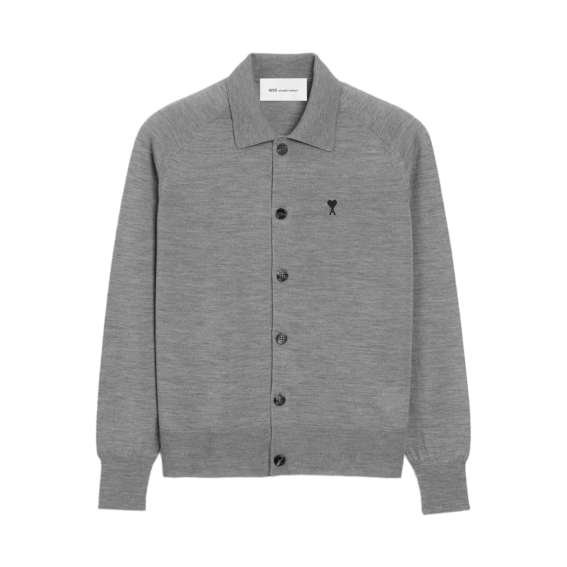 HKC385-KN0039-0504 AMI Grey Wool Shirt Collar Ami De Coeur Cardigan Heather Grey Black