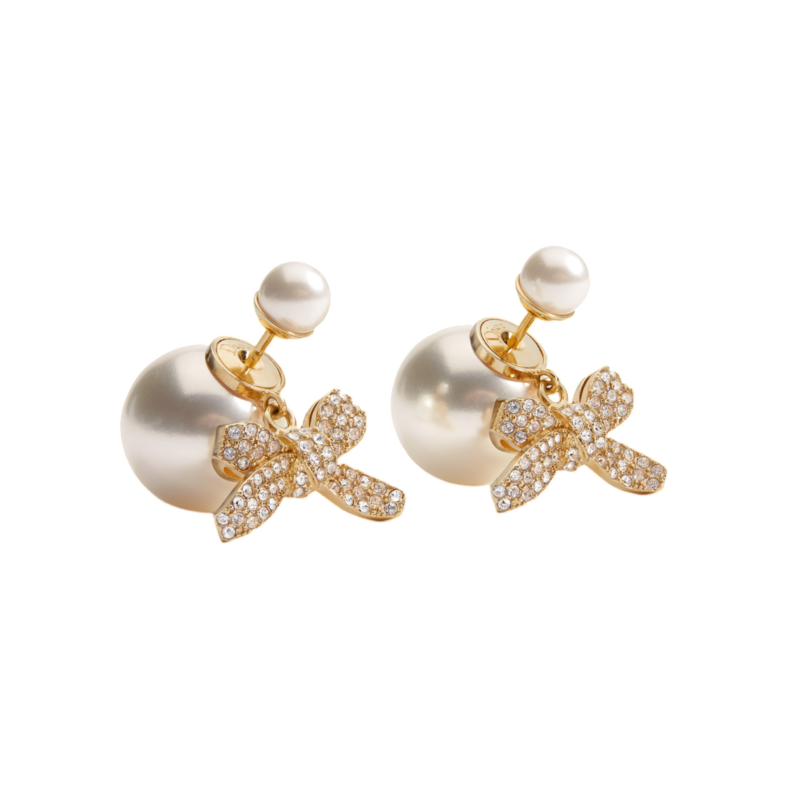 (W) 디올 트리발 이어링 골드 피니쉬 메탈 레진 펄 앤 크리스탈 골드 화이트((W) Dior Tribales Earrings Gold Finish Metal Resin Pearls And Crystals Gold White) - 1