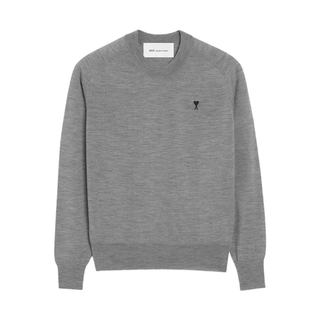 HKS866-KN0039-0504 AMI Grey Wool Crewneck Ami De Coeur Sweater Heather Grey Black
