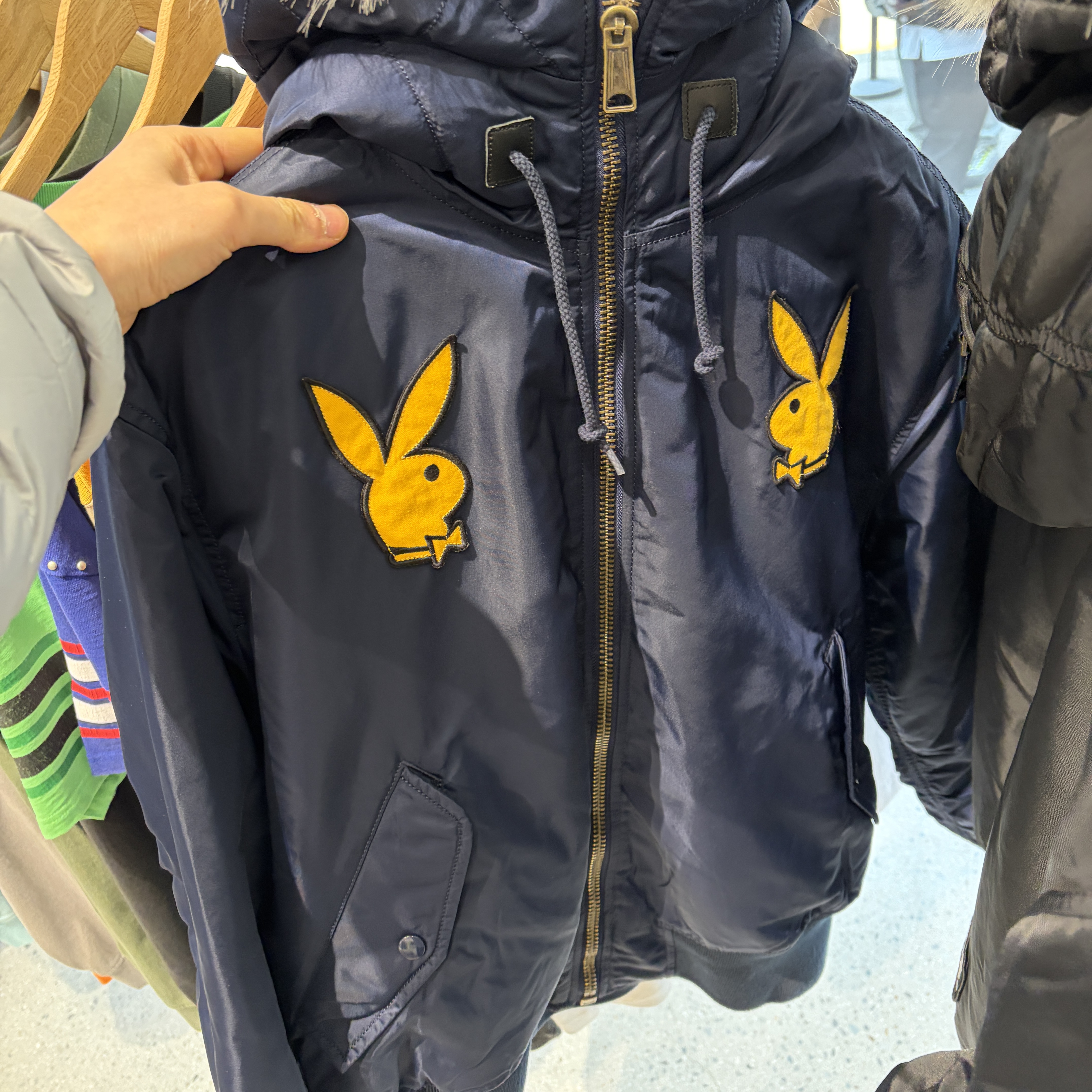 Supreme x Playboy Hooded MA-1 Navy - 26SS 착용 스타일