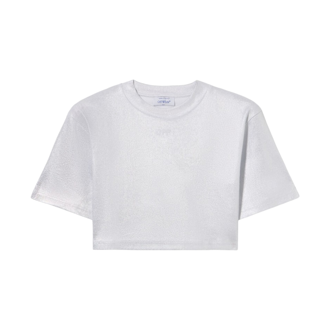 (W) 오프화이트 오프 코티드 립 크롭 티셔츠 실버 화이트((W) Off-White Off Coated Rib Cropped T-Shirt Silver White) - 1
