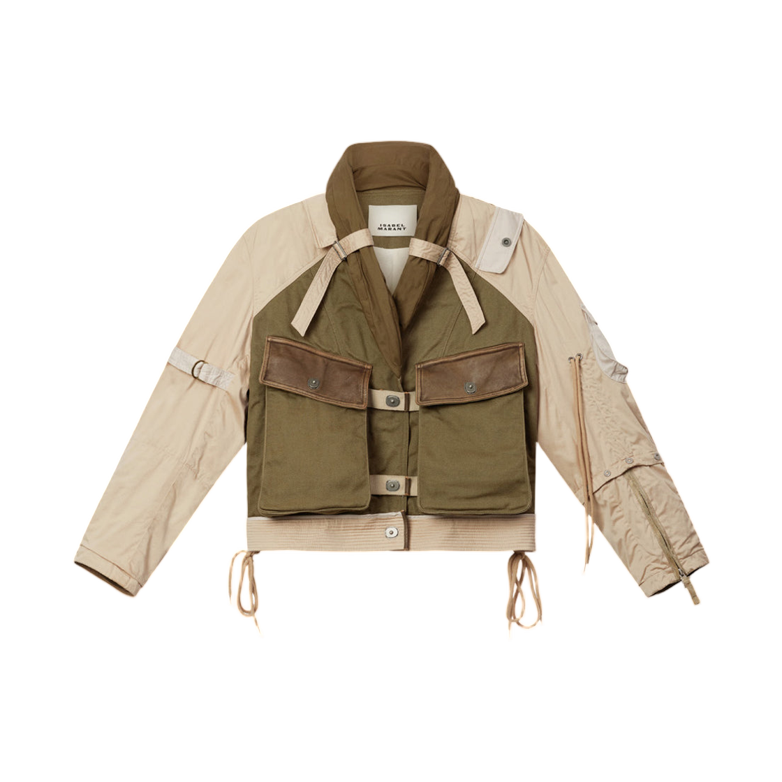 VE0670FA-D2E02I-67KI (W) Isabel Marant Julissa Multi Fabric Jacket with Asymmetrical Details Khaki - 26SS