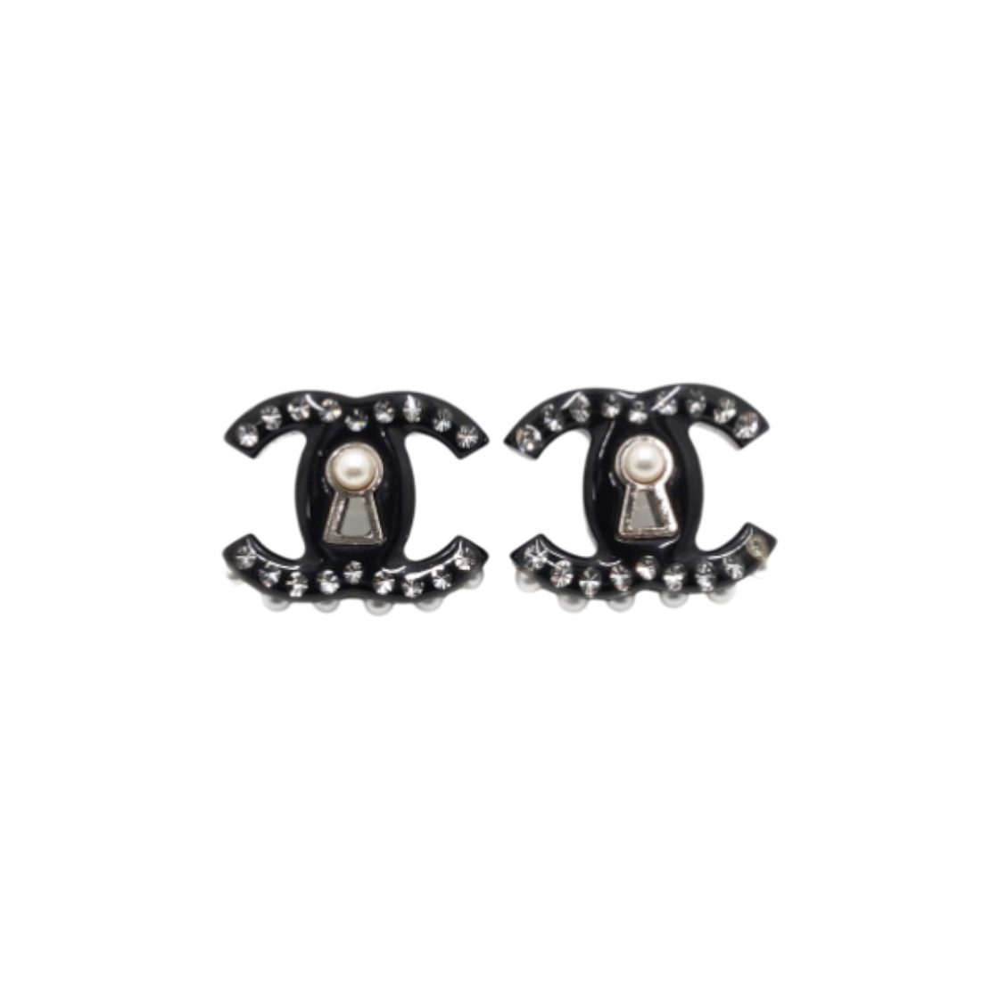 ITTSW2EU96IC Chanel Black Pearl Crystal Lock CC Earrings