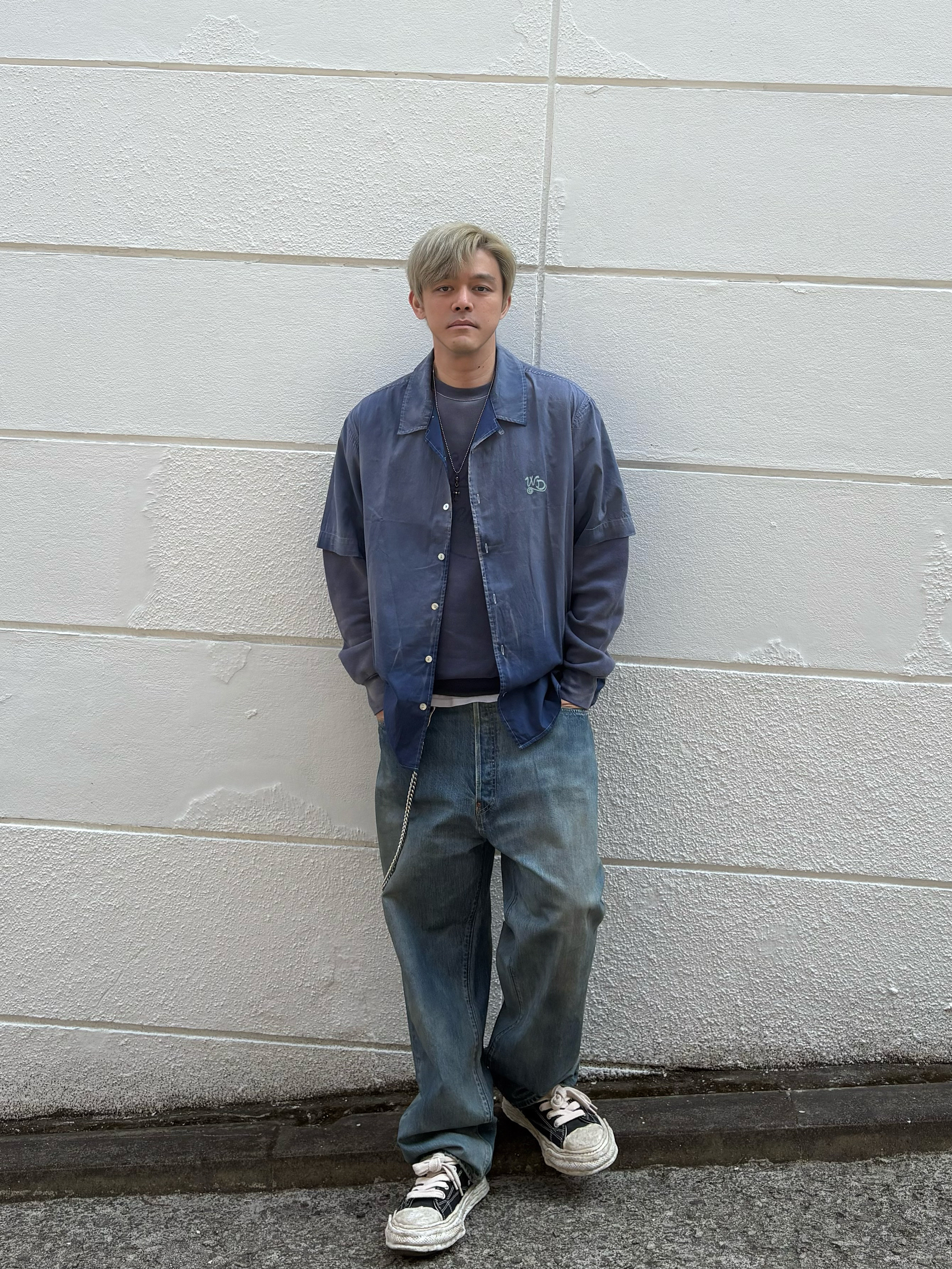 Maison Mihara Yasuhiro Peterson23 OG Sole Garment Dyed Canvas Low-top Sneakers Black, A.Presse No.37 Washed Wide Denim Pants Indigo - 26SS 착용 스타일 - 2