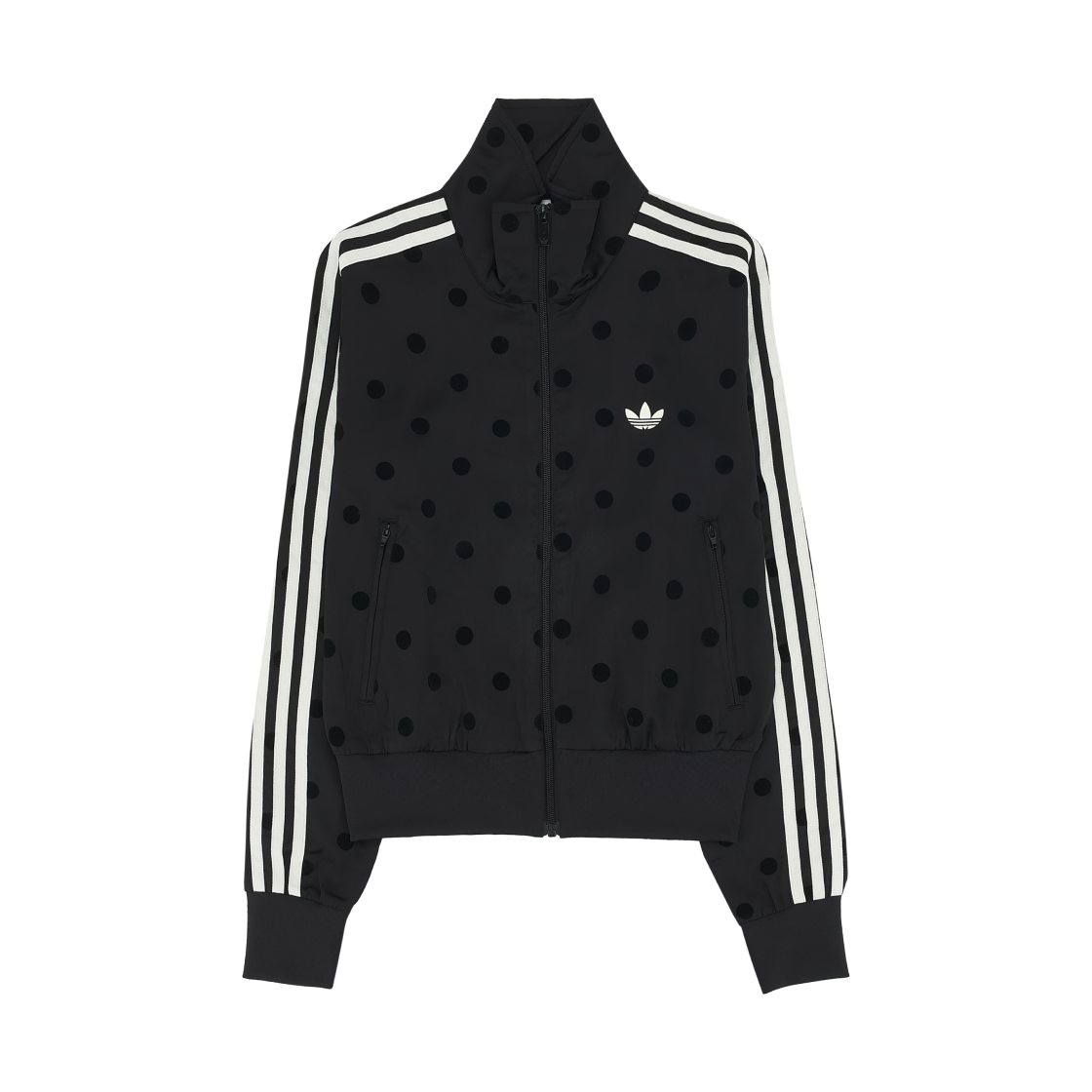 (W) 아디다스 오리지널스 사틴 폴카 닷 트랙 탑 블랙 - KR 사이즈((W) Adidas Originals Satin Polka Dot Track Top Black - KR Sizing)