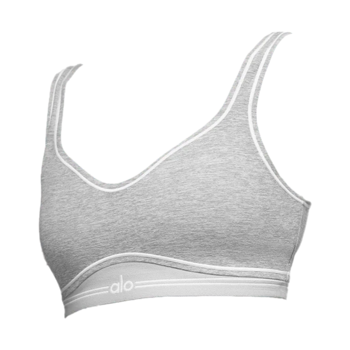 (W) 알로 요가 알로소프트 하트 쓰랍 브라 애슬레틱 헤더 그레이 화이트((W) Alo Yoga Alosoft Heart Throb Bra Athletic Heather Grey White)