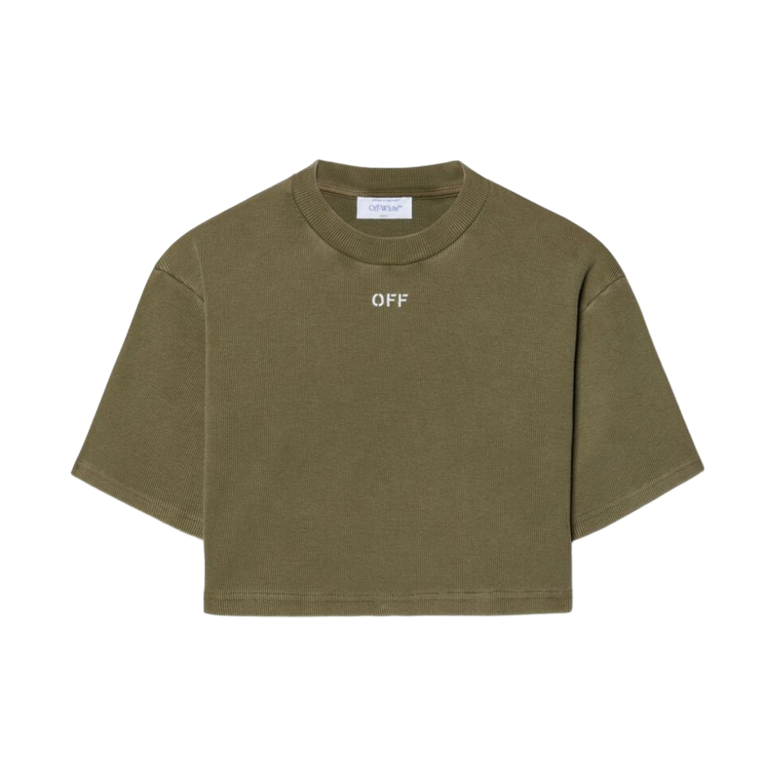 (W) 오프화이트 오프 스탬프 립 크롭 티셔츠 그린((W) Off-White Off Stamp Rib Cropped T-Shirt Green)