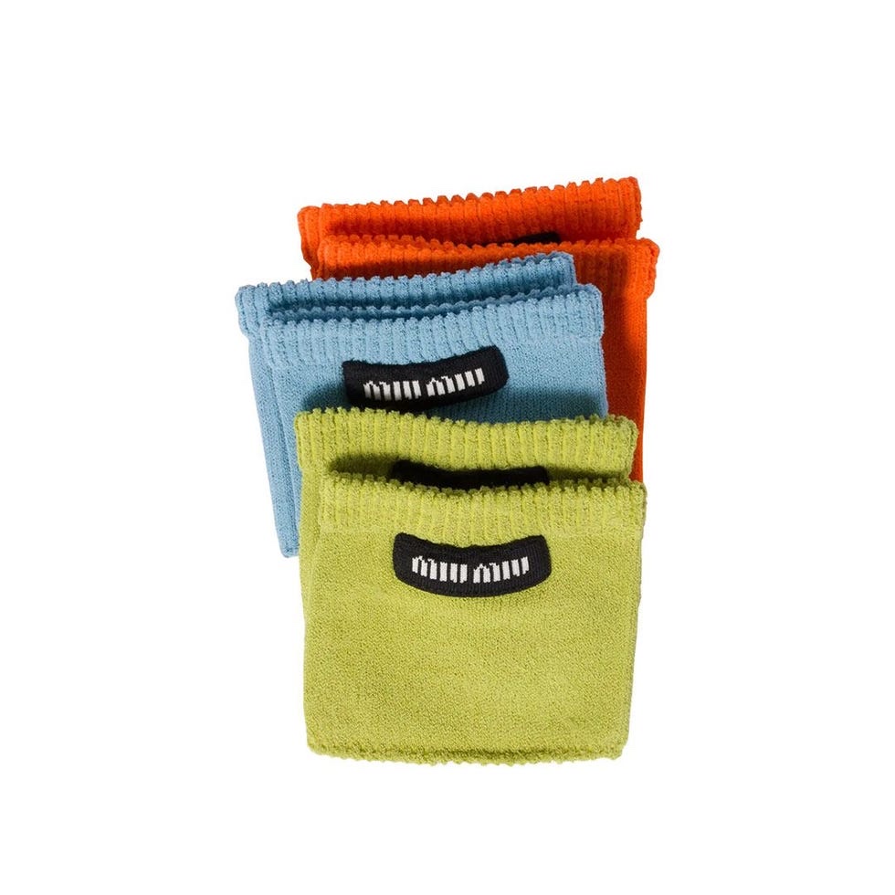 (W) Miu Miu Viscose Socks Orange Sky Blue Pistachio (Set of 3) 착용 스타일 - 4