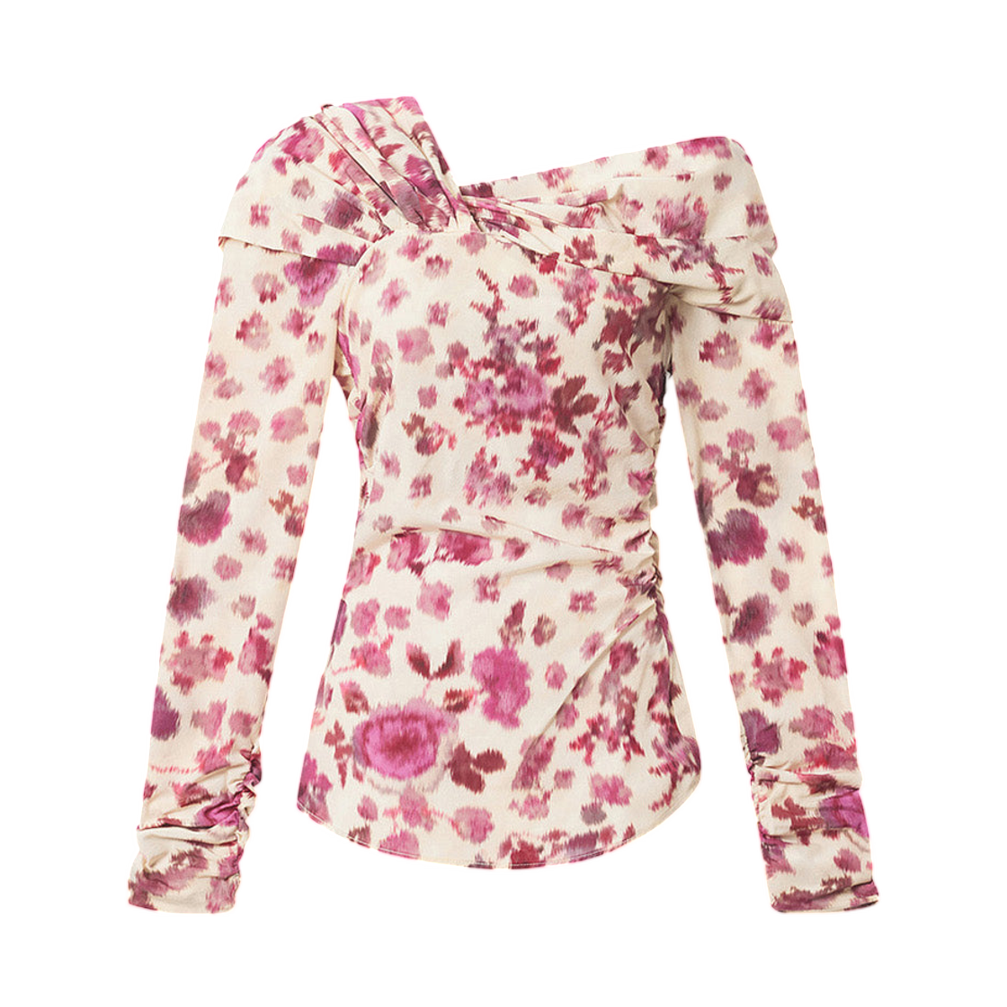 HT0822FA-D1J11I-40PK (W) Isabel Marant Danka Printed Draped Stretch Silk Top Pink - 26SS