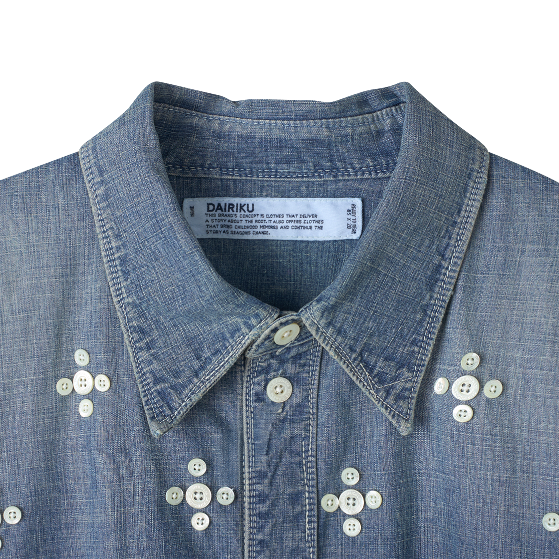 다이리쿠 벤자민 버튼 8온스 데님 워크 셔츠 인디고 - 26SS(Dairiku Benjamin Button 8-Oz Denim Work Shirt Indigo - 26SS) - 3