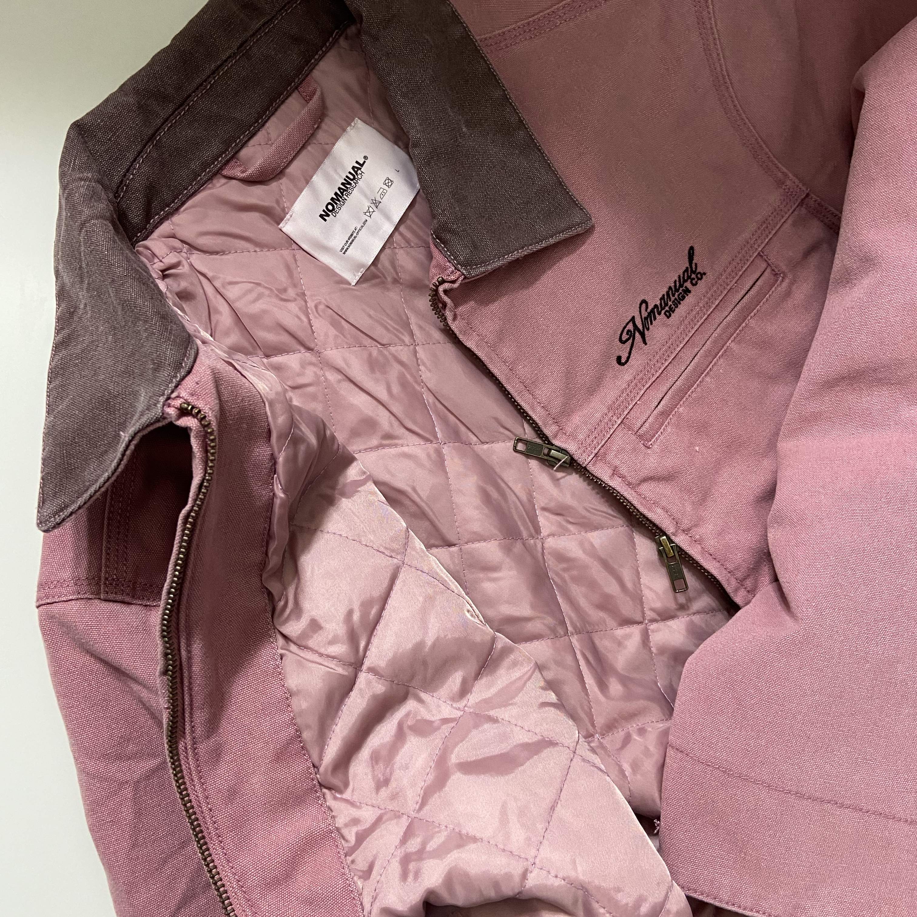 NOMANUAL Washed Work Jacket Washed Pink 착용 스타일