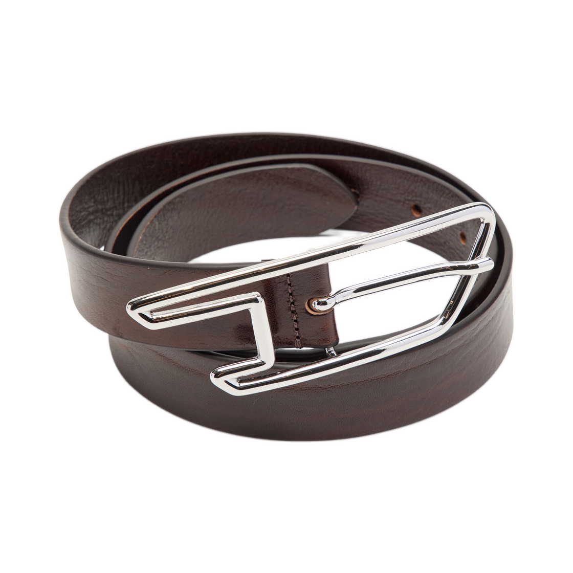 디젤 B-D Line 30 3cm 왁스 레더 벨트 D-로고 버클 브라운(Diesel B-D Line 30 3cm Waxed-Leather Belt with D-Logo Buckle Brown) - 2