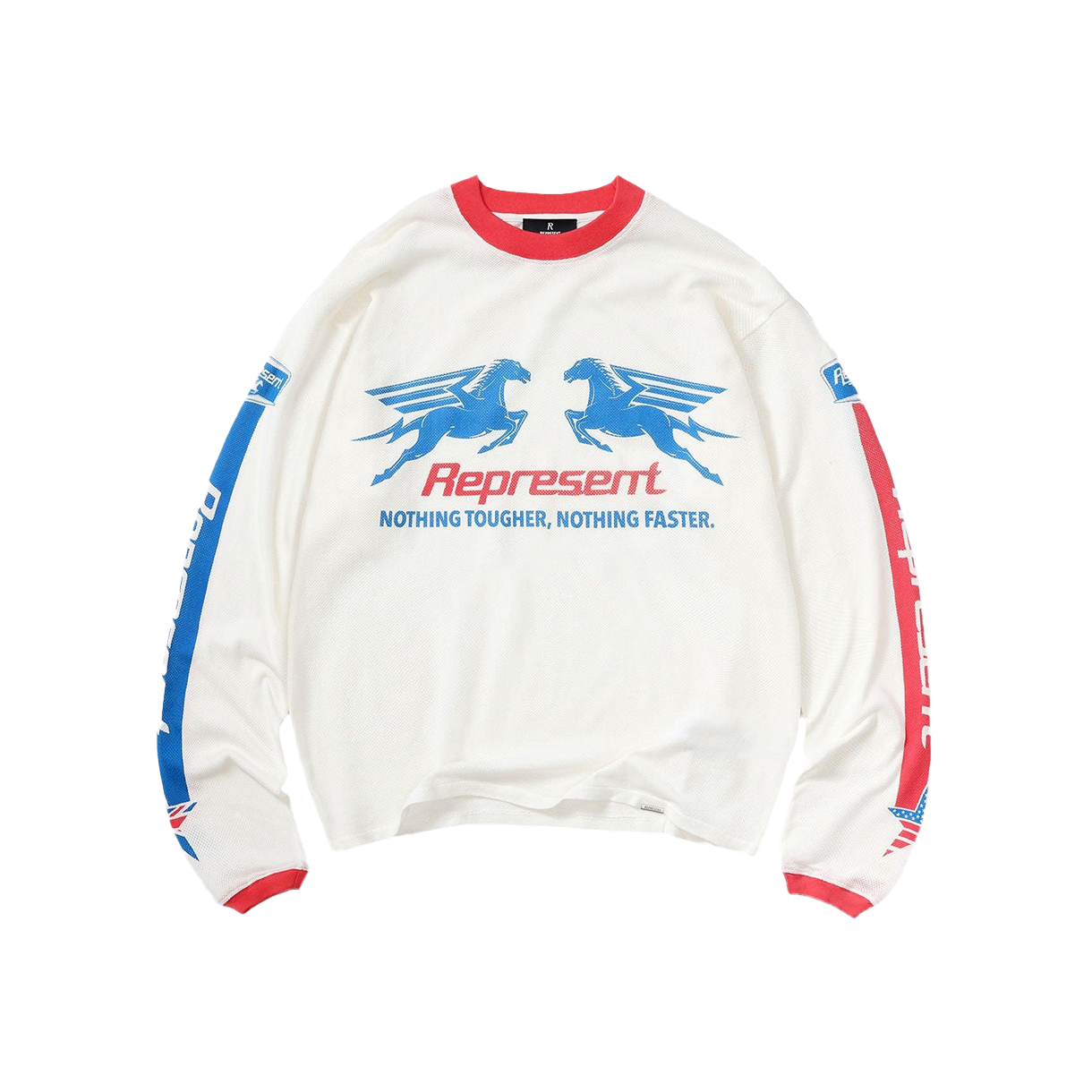 리프레젠트 메쉬 페가수스 롱 슬리브 티셔츠 플랫 화이트 - 26SS(Represent Mesh Pegasus Long Sleeve T-Shirt Flat White - 26SS)