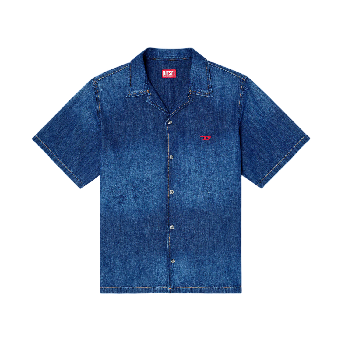 A169570DBDB-01 Diesel D-Nabil-D Denim Short-Sleeve Shirt Medium blue