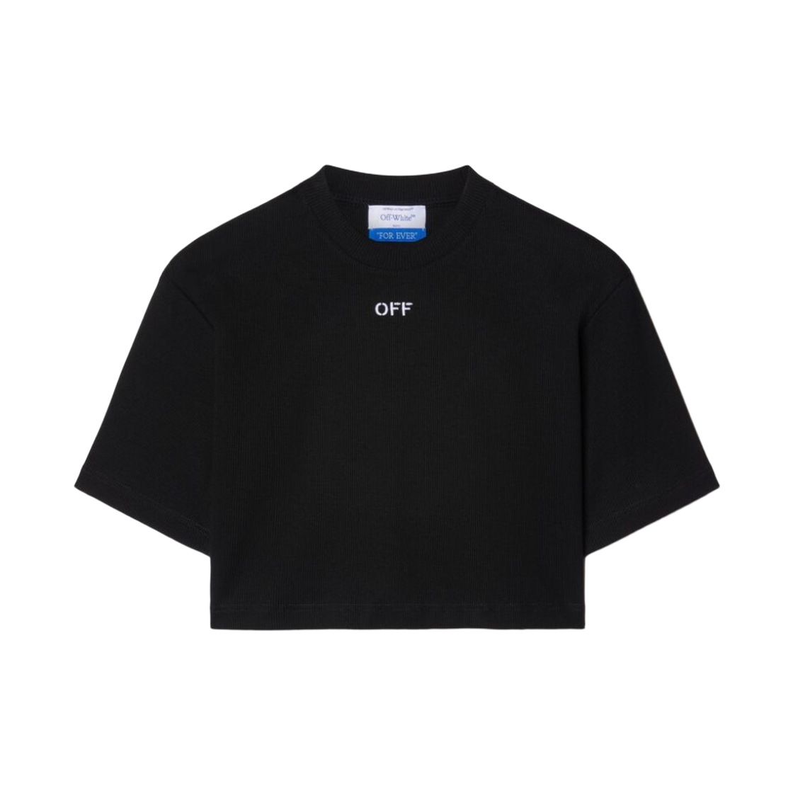 (W) 오프화이트 오프 스탬프 립 크롭 티셔츠 블랙((W) Off-White Off Stamp Rib Cropped T-Shirt Black) - 1