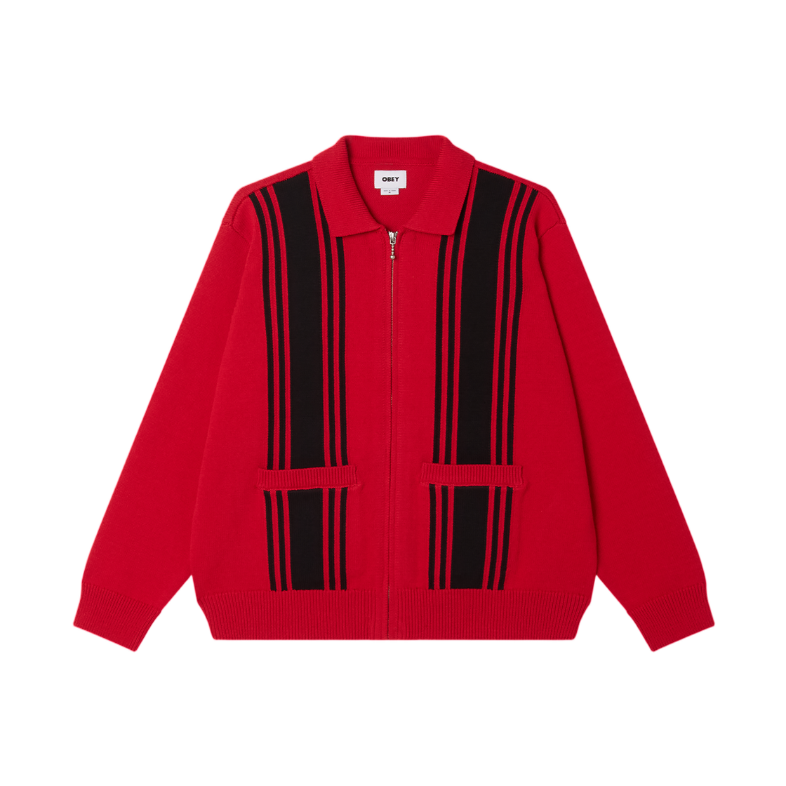 오베이 매트 집 업 스웨터 레드 멀티(Obey Matt Zip Up Sweater Red Multi)