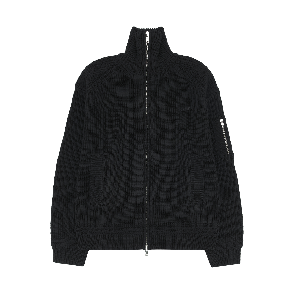 준지 MA-1 포켓 하이넥 집업 가디건 블랙 - 25FW(Juun.J MA-1 Pocket High Neck Zip-Up Cardigan Black - 25FW) - 1