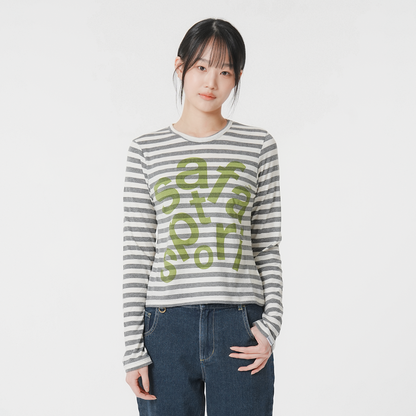 [KREAM 단독] 사파리스팟 우먼 1/2 티켓팅 스트라이프 보더 티 그레이([KREAM 단독] Safarispot Women 1/2 Ticketing Stripe Border Tee Gray) - 2