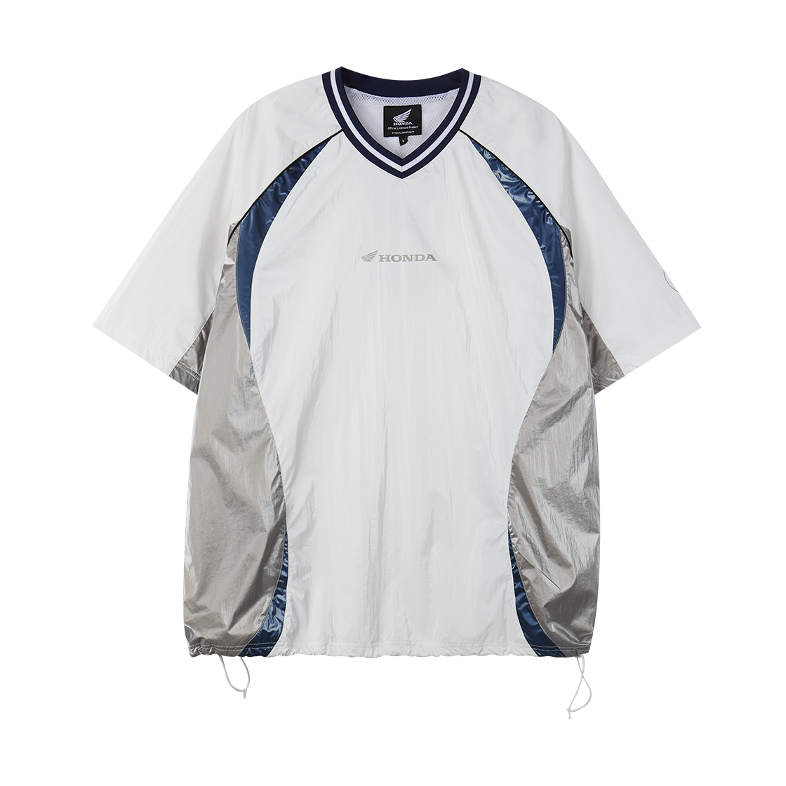 혼다 글로시 나일론 브이넥 반팔 티셔츠 화이트