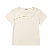 PHOS333 W Slim Fit Slit T-Shirt Cream