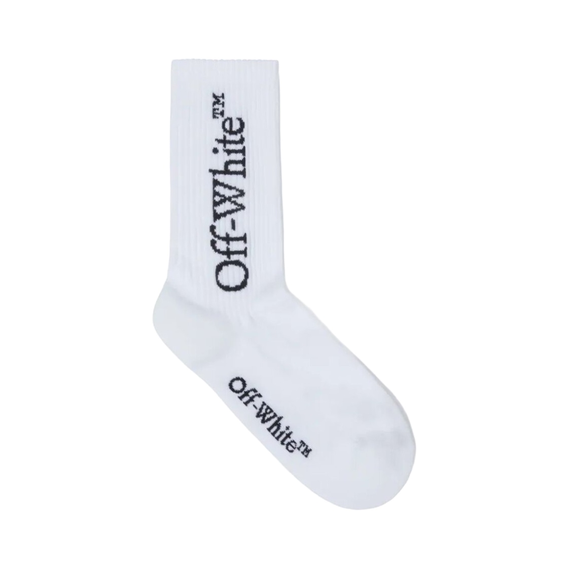 (W) 오프화이트 미드 부키쉬 카프 삭스 화이트 블랙((W) Off-White Mid Bookish Calf Socks White Black)